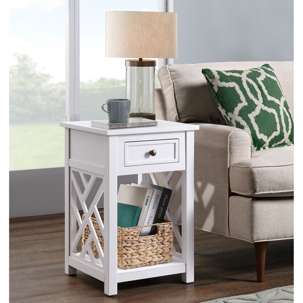 Alaterre Furniture Coventry Wood End Table with Drawer and Shelf ANCT01WH - main